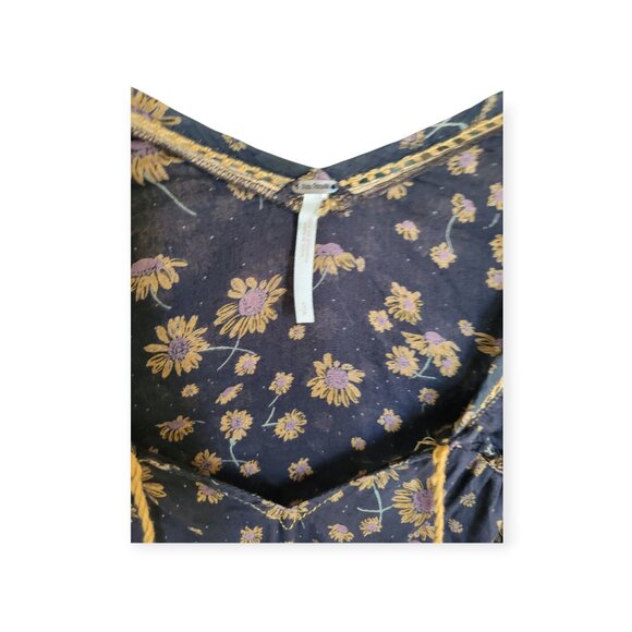 Free People Black Gold Sunflower Pattern Never a Dull Moment Peasant Blouse S - Picture 6 of 12
